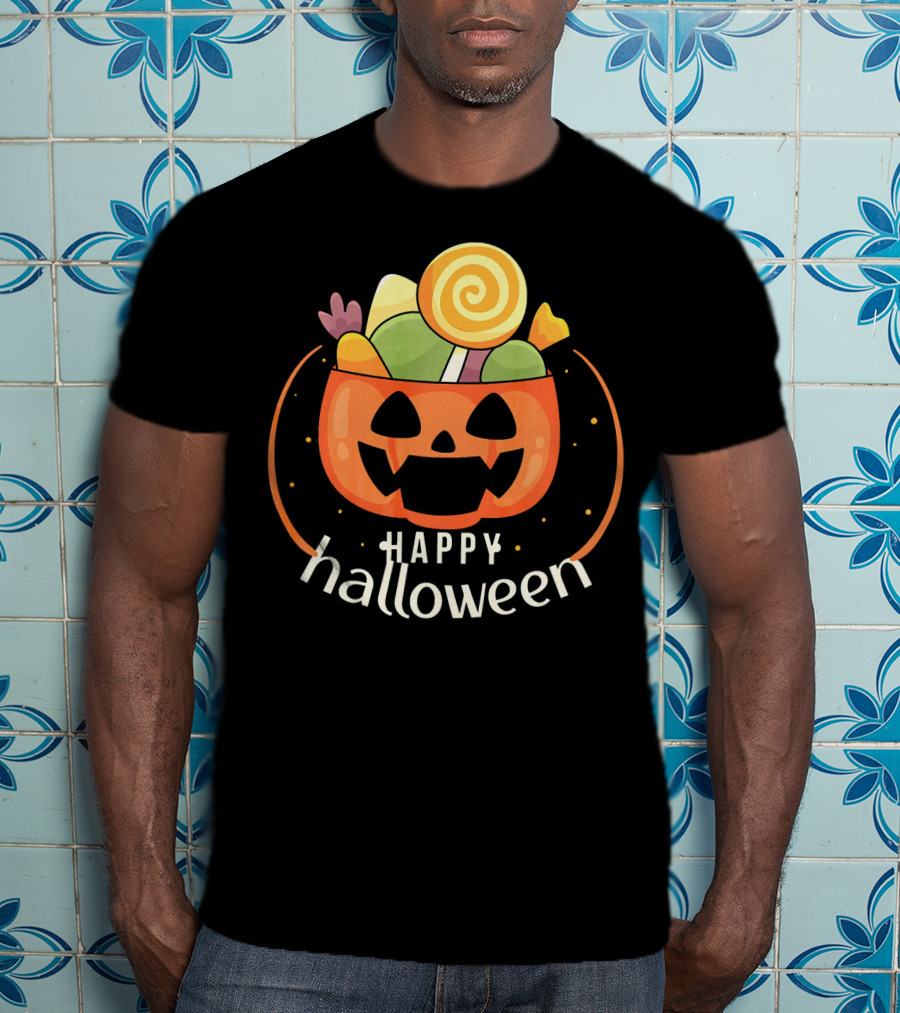 Happy Halloween Pumpkin Orange JackOLantern Candy Bucket T-Shirt
