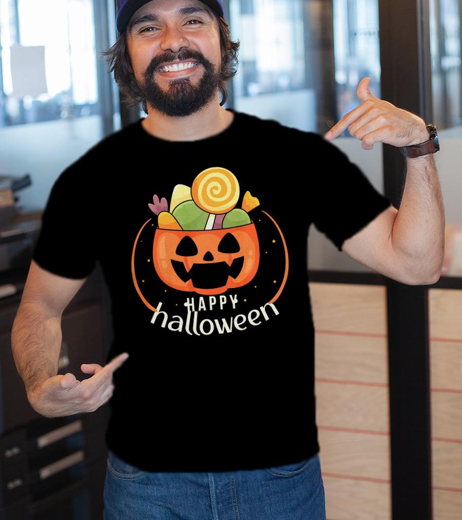 Happy Halloween Pumpkin Orange JackOLantern Candy Bucket T-Shirt