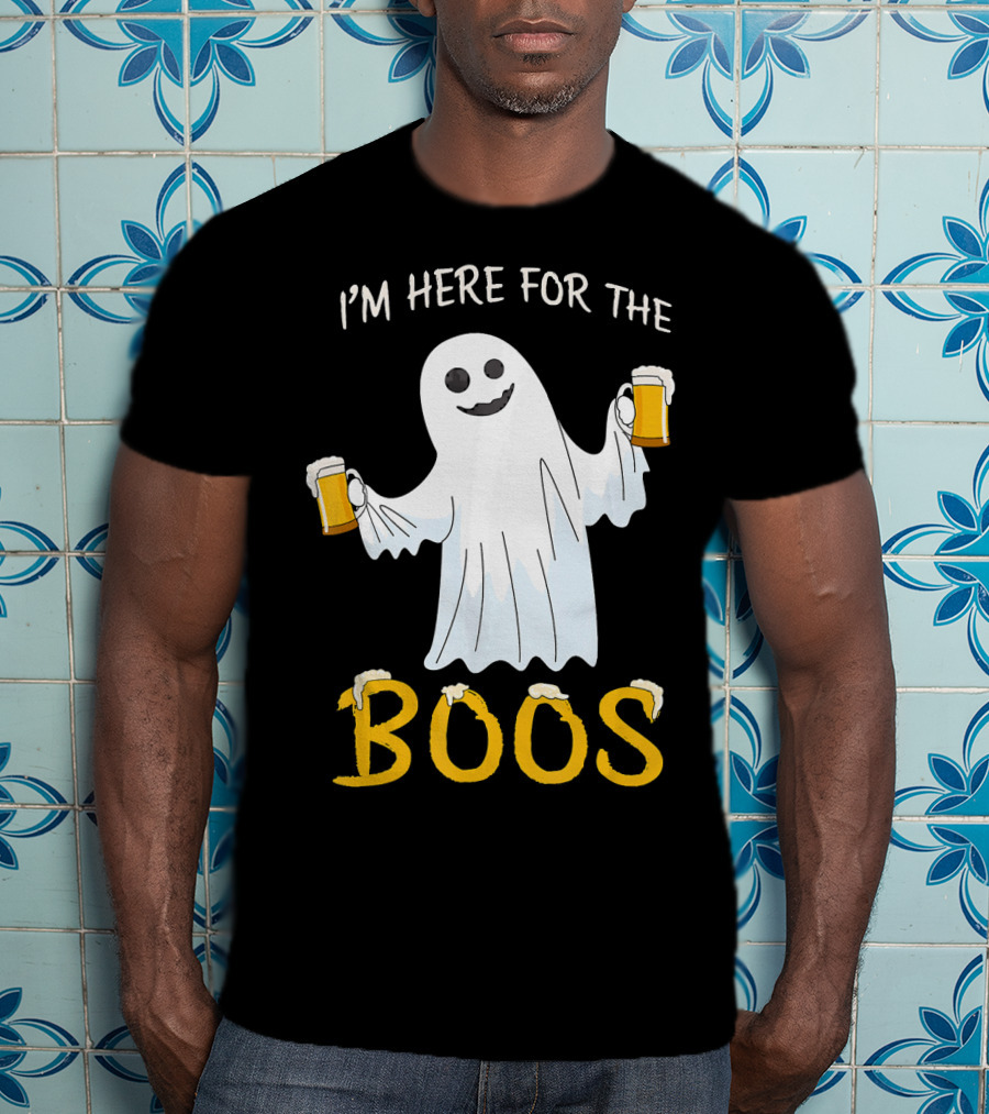 I'm Here For The Boos Funny Beer Ghost Halloween Humor T-Shirt