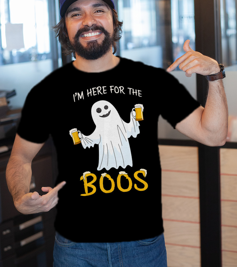 I'm Here For The Boos Funny Beer Ghost Halloween Humor T-Shirt