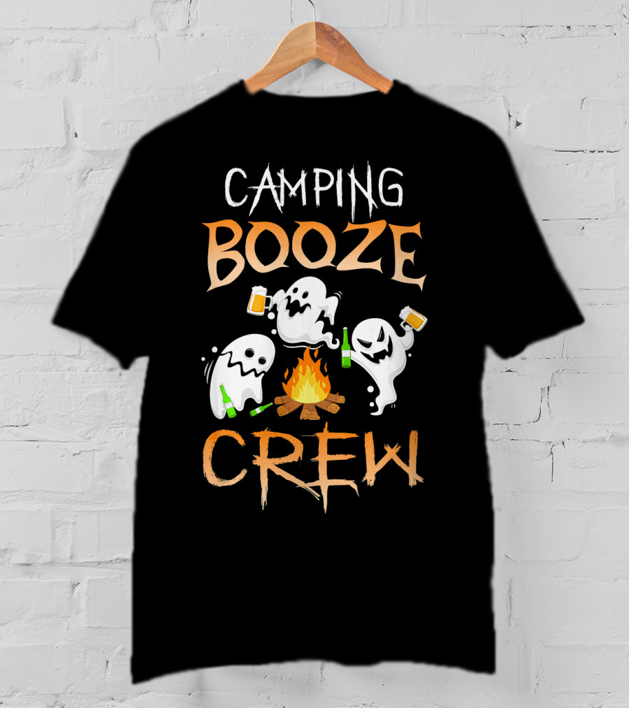 Camping Booze Crew Ghosts Drinking Beer By Campfire T-Shirt