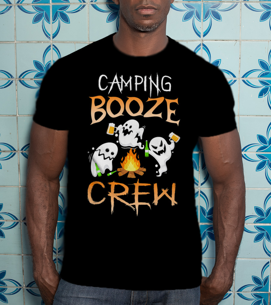 Camping Booze Crew Ghosts Drinking Beer By Campfire T-Shirt