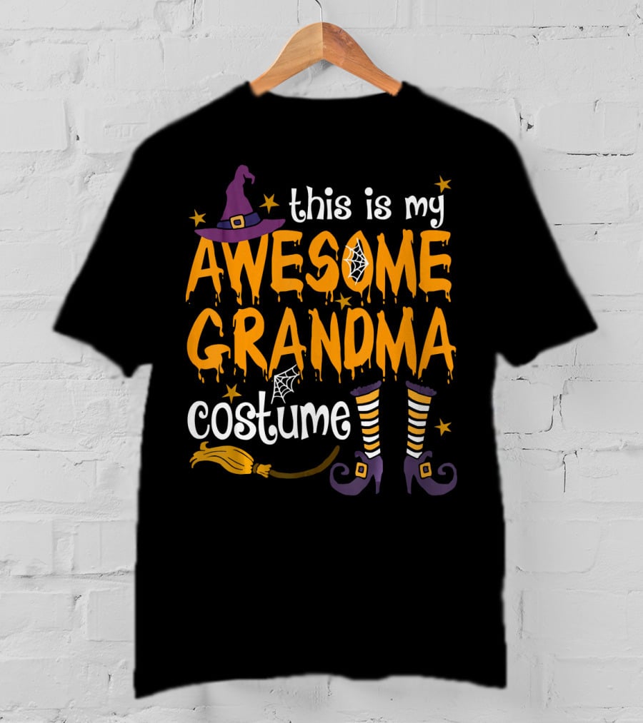 This Is My Awesome Grandma Costume Witch Hat Broomstick Halloween T-Shirt