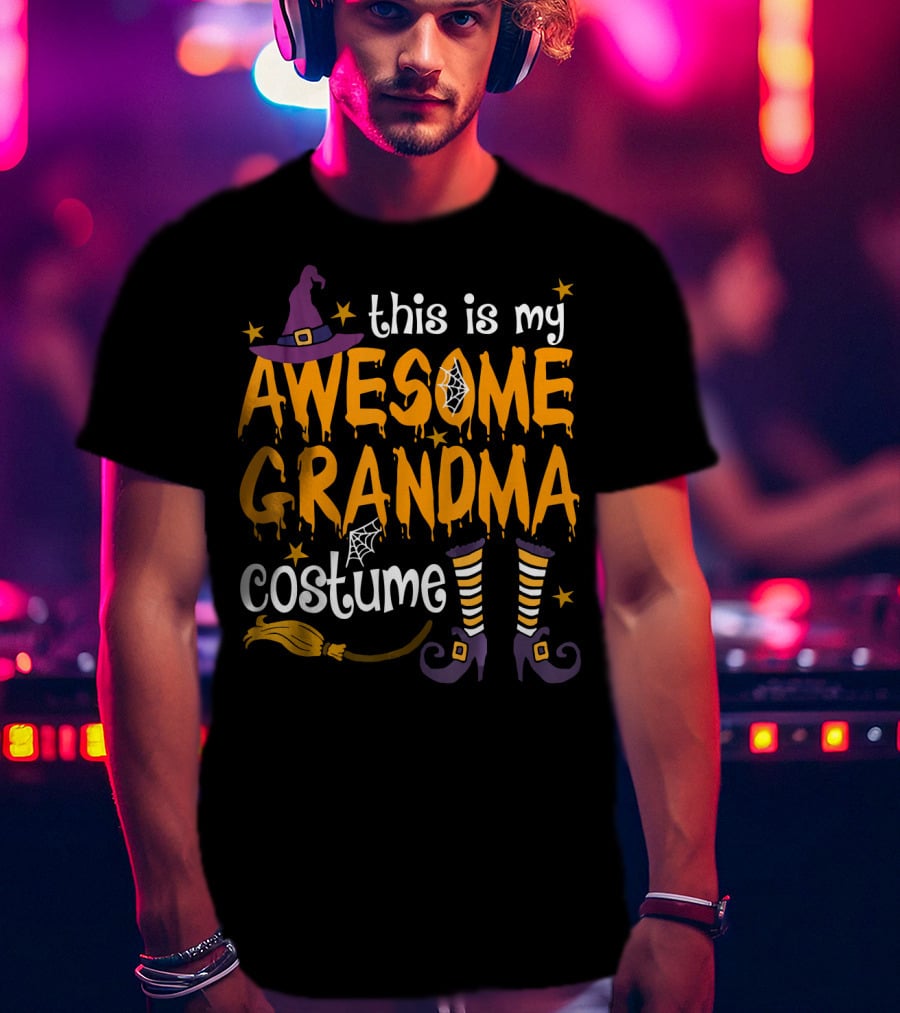 This Is My Awesome Grandma Costume Witch Hat Broomstick Halloween T-Shirt