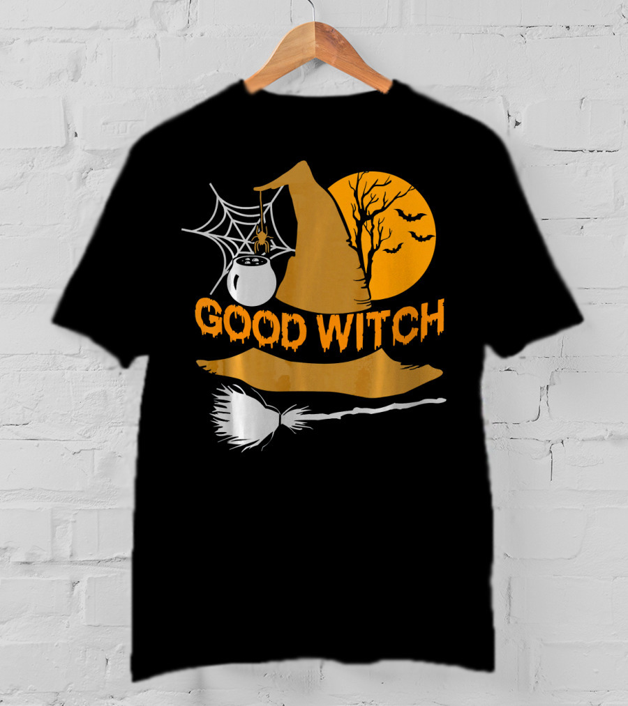 Good Witch Halloween Hat Broomstick Cauldron Bats Moon T-Shirt