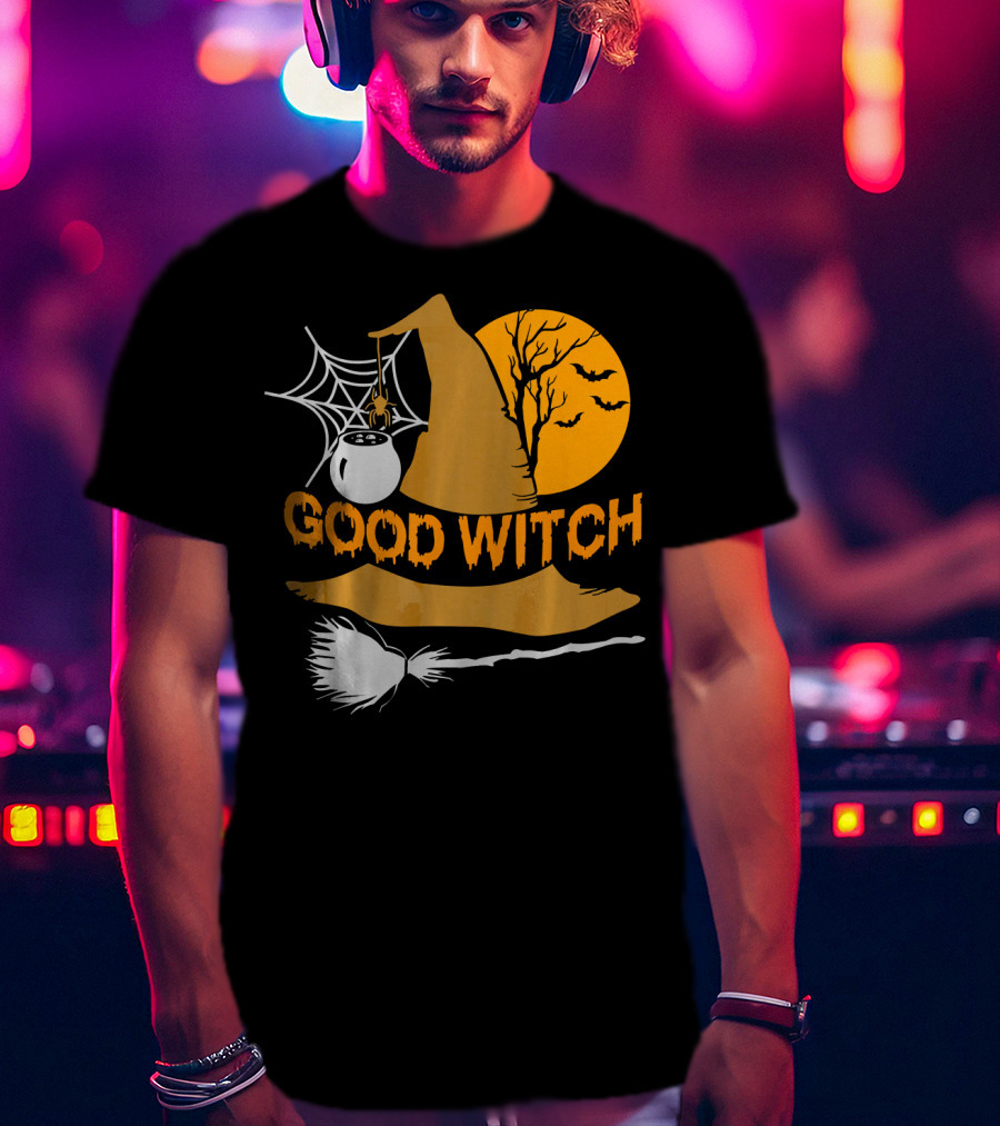 Good Witch Halloween Hat Broomstick Cauldron Bats Moon T-Shirt