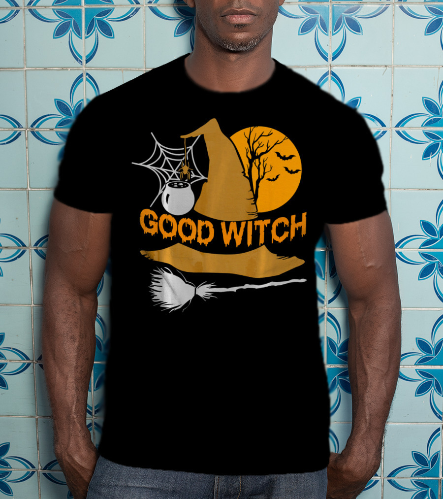 Good Witch Halloween Hat Broomstick Cauldron Bats Moon T-Shirt