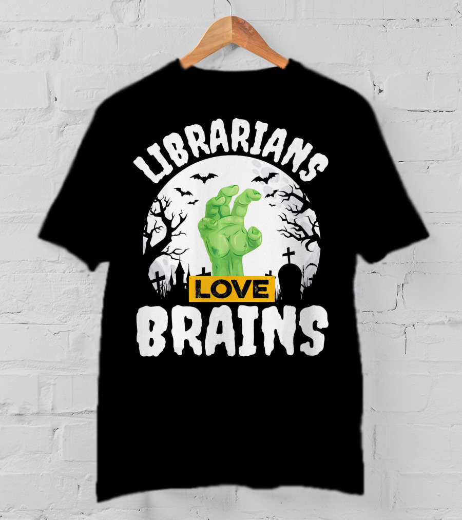 Librarians Love Brains Halloween Zombie Graveyard Scene T-Shirt