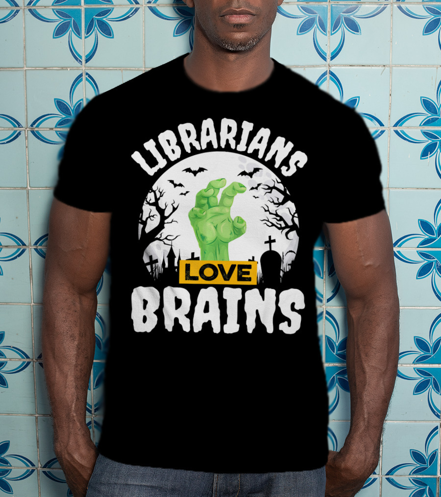 Librarians Love Brains Halloween Zombie Graveyard Scene T-Shirt