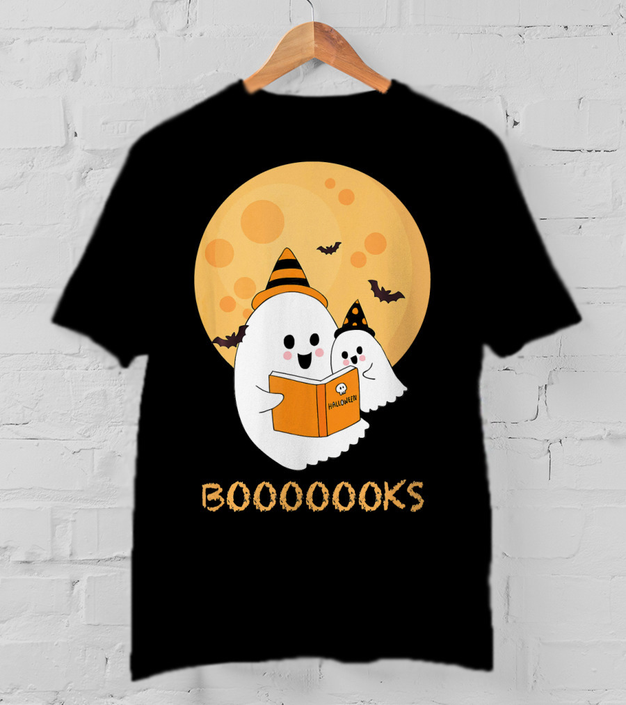 Halloween Ghosts Reading Boooooks Under Full Moon T-Shirt