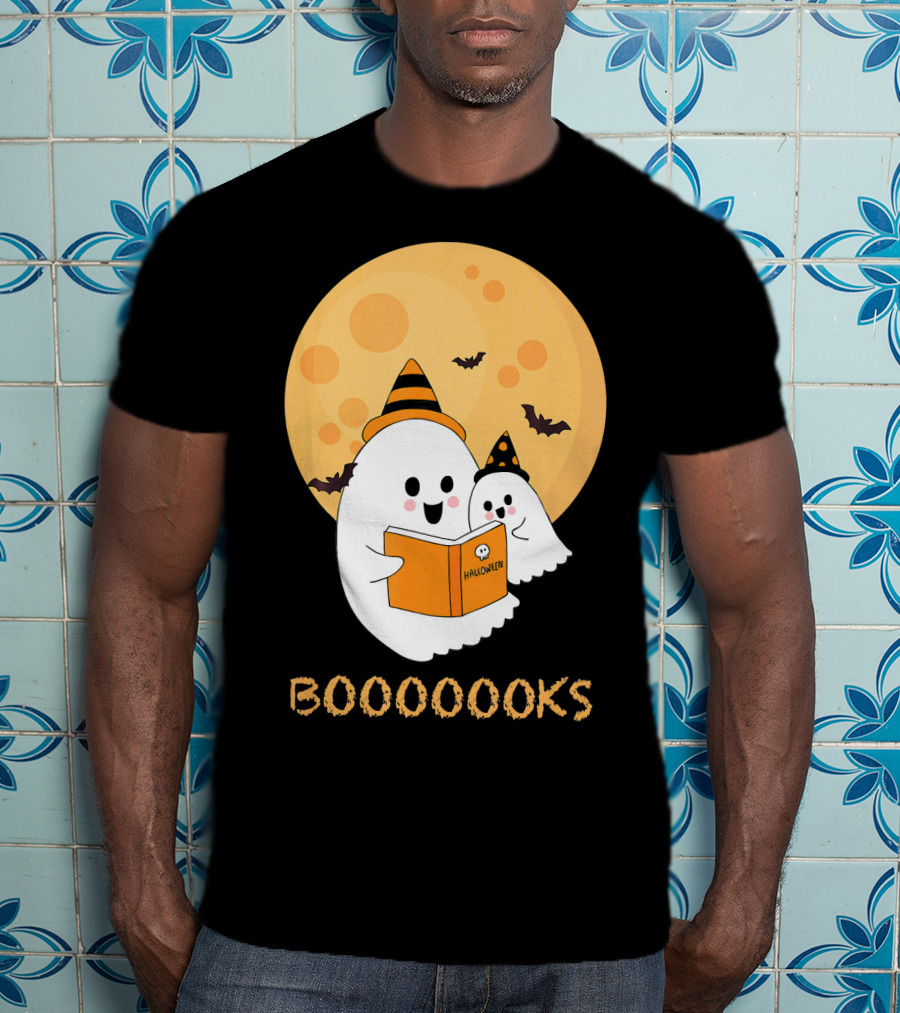 Halloween Ghosts Reading Boooooks Under Full Moon T-Shirt