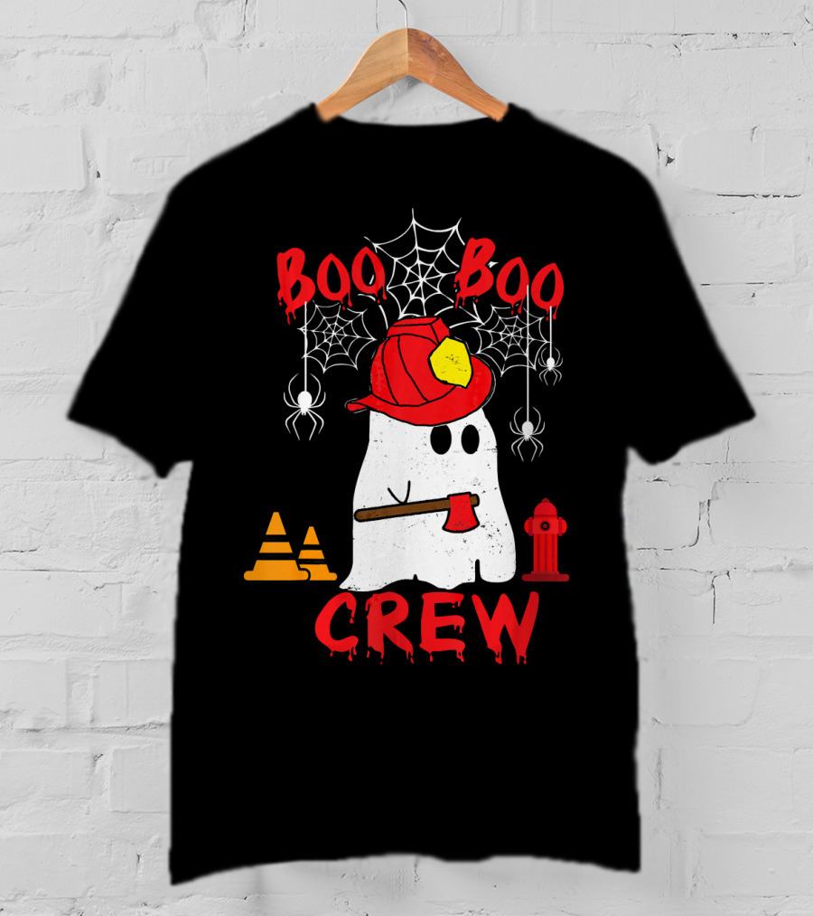 Boo Boo Crew Firefighter Halloween Ghost Spiderwebs And Axe T-Shirt