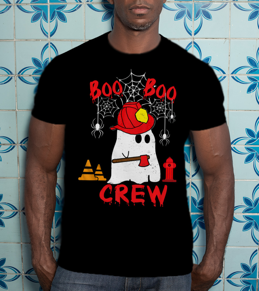 Boo Boo Crew Firefighter Halloween Ghost Spiderwebs And Axe T-Shirt