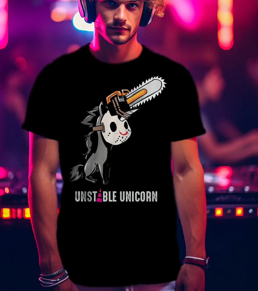 UNSTABLE UNICORN Chainsaw Halloween Masquerade T-Shirt