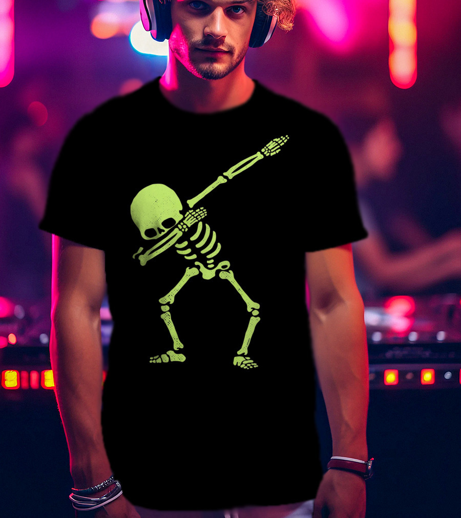 Dabbing Skeleton Glow In The Dark Hip Hop Skull T-Shirt