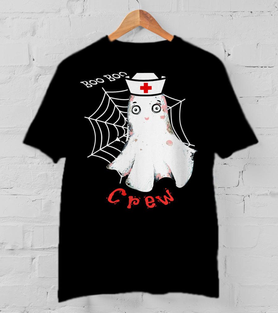 Boo Boo Crew Nurse Ghost Halloween Costume Spooky Spiderweb T-Shirt