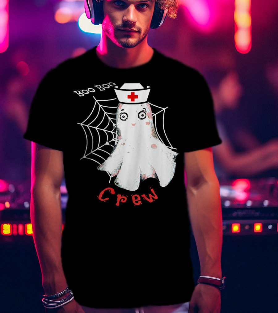 Boo Boo Crew Nurse Ghost Halloween Costume Spooky Spiderweb T-Shirt