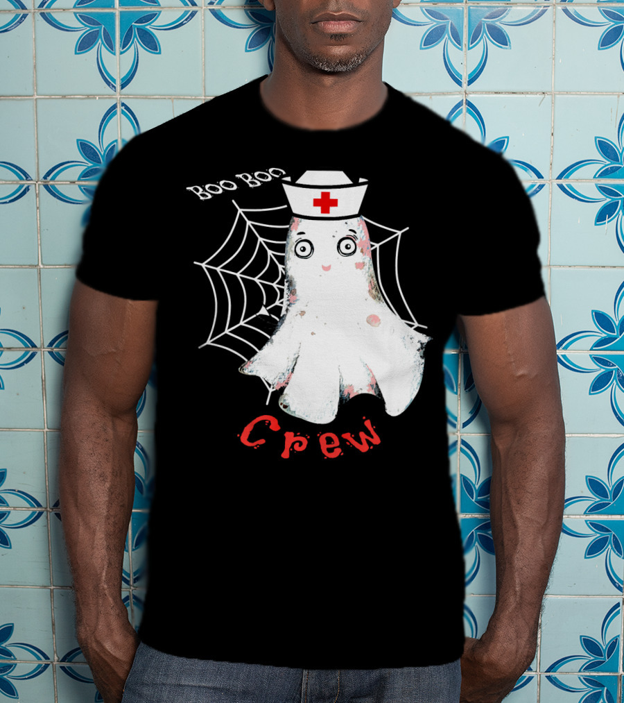 Boo Boo Crew Nurse Ghost Halloween Costume Spooky Spiderweb T-Shirt