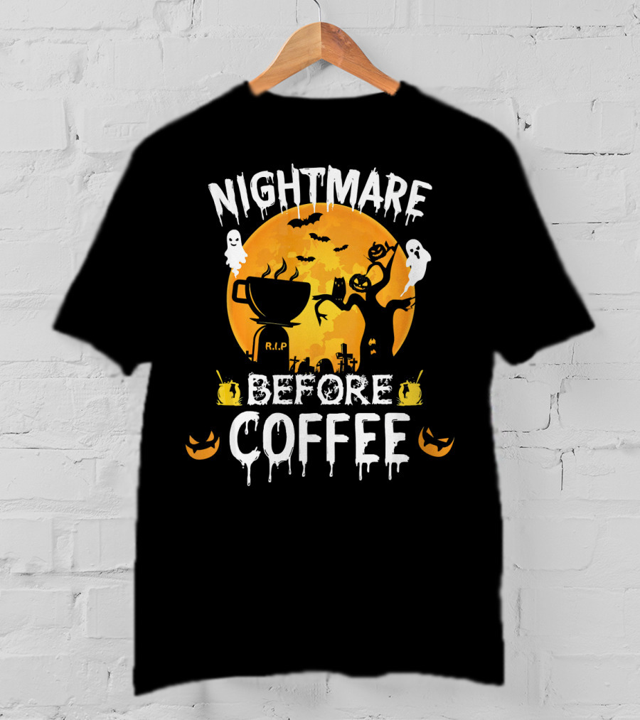 Nightmare Before Coffee Halloween Ghosts And Jack-O'-Lanterns T-Shirt
