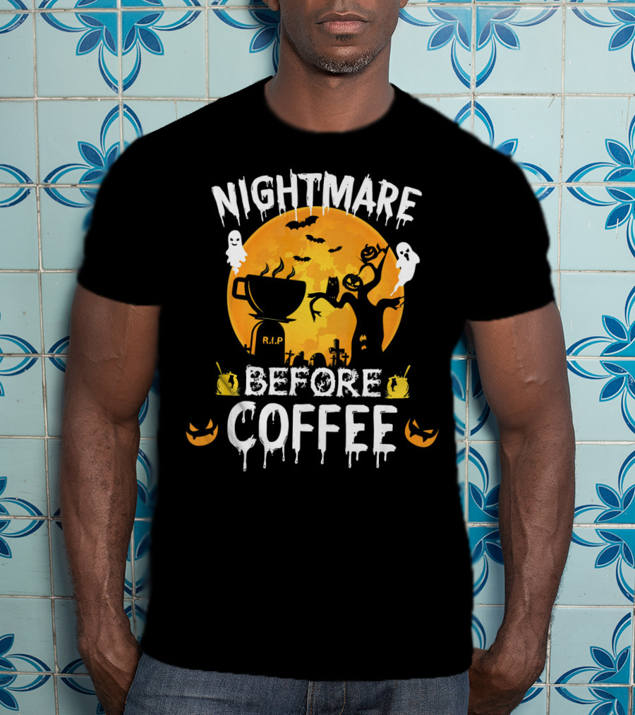 Nightmare Before Coffee Halloween Ghosts And Jack-O'-Lanterns T-Shirt