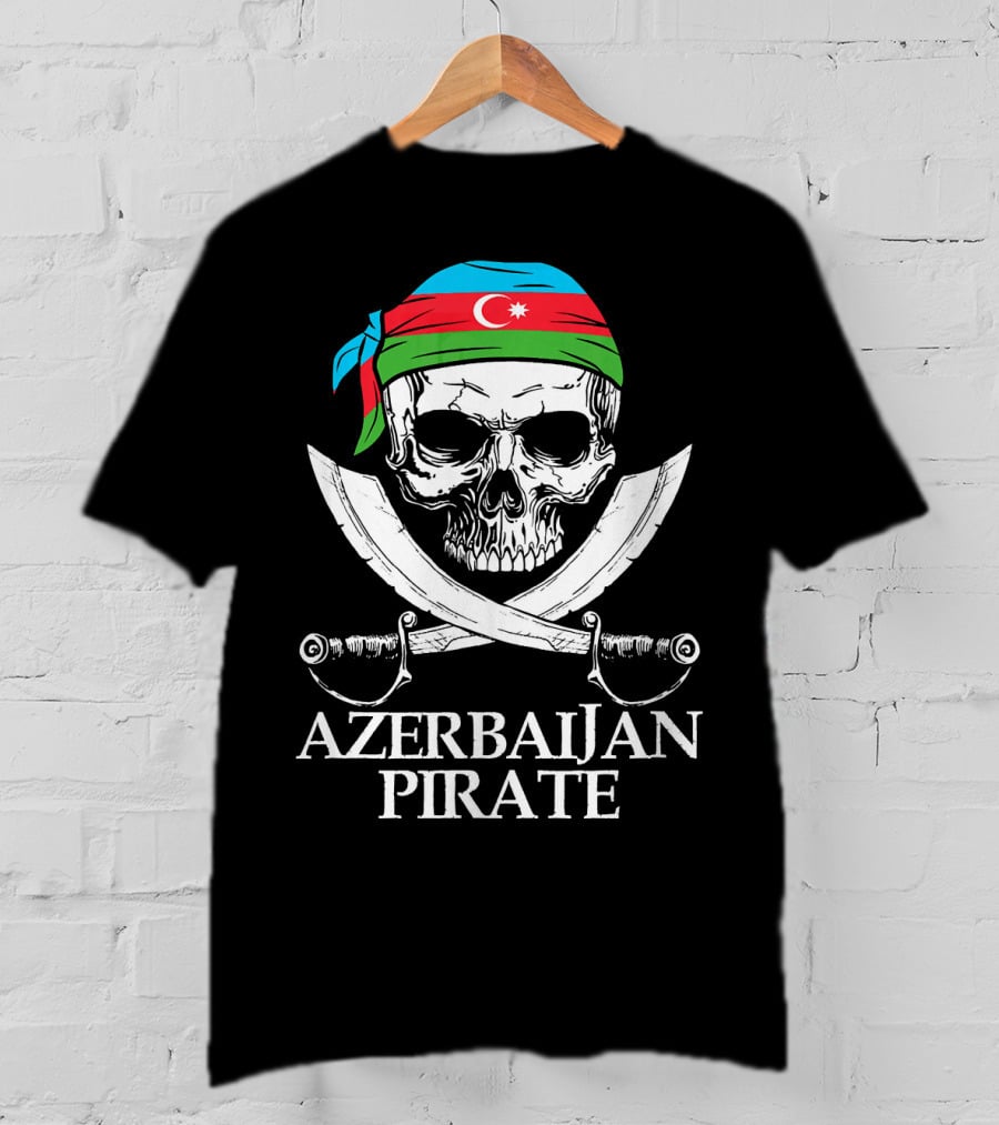 Azerbaijan Pirate Skull Crossed Swords Flag Bandana T-Shirt