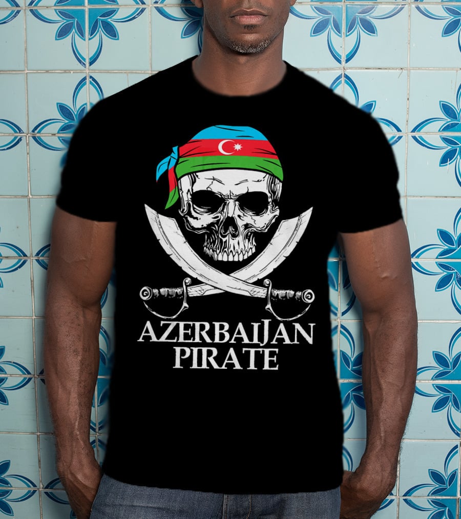 Azerbaijan Pirate Skull Crossed Swords Flag Bandana T-Shirt