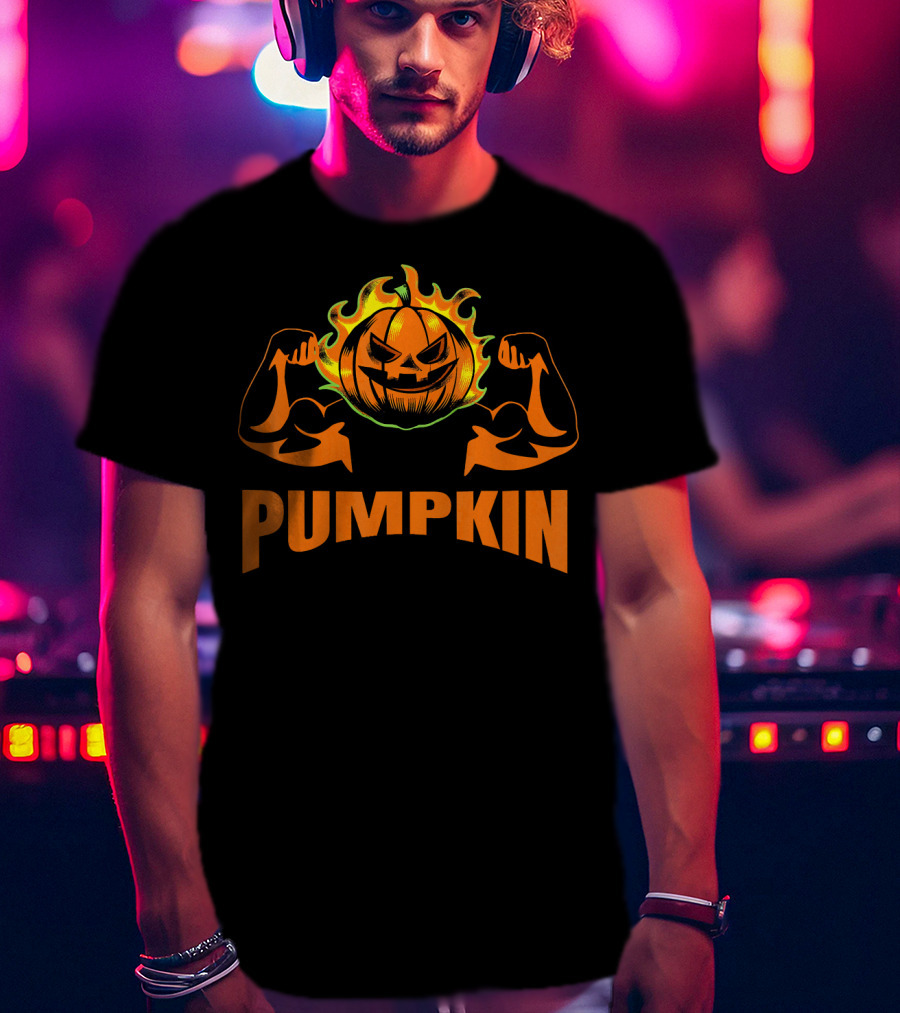 Bodybuilder Pumpkin Halloween Costume Muscles Jack-O'-Lantern T-Shirt