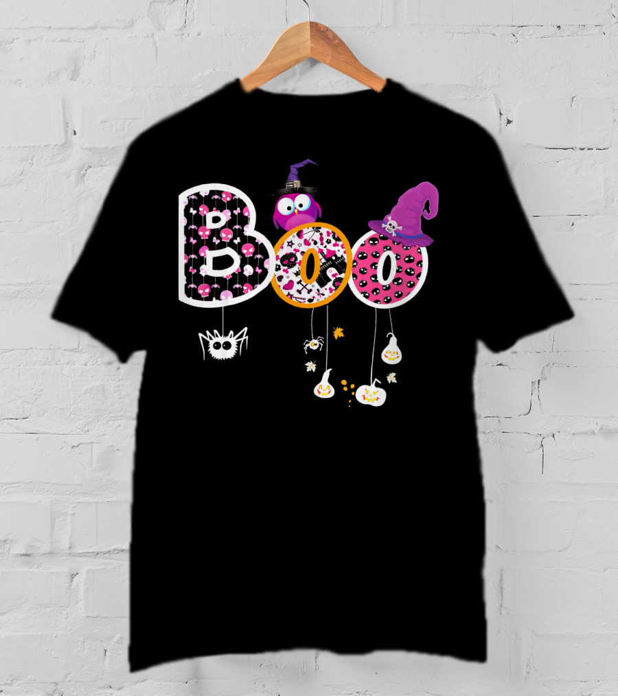 Boo Halloween Ghosts Spiders Witch Hats Funny Faces T-Shirt