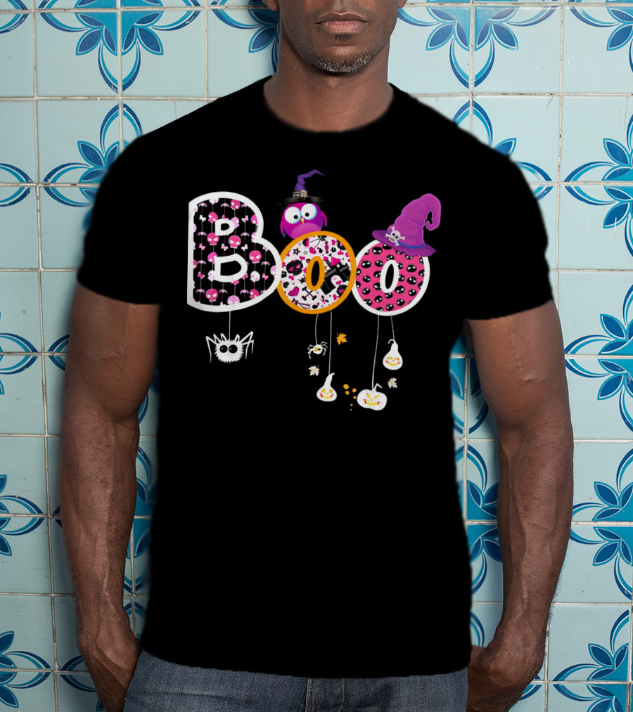 Boo Halloween Ghosts Spiders Witch Hats Funny Faces T-Shirt