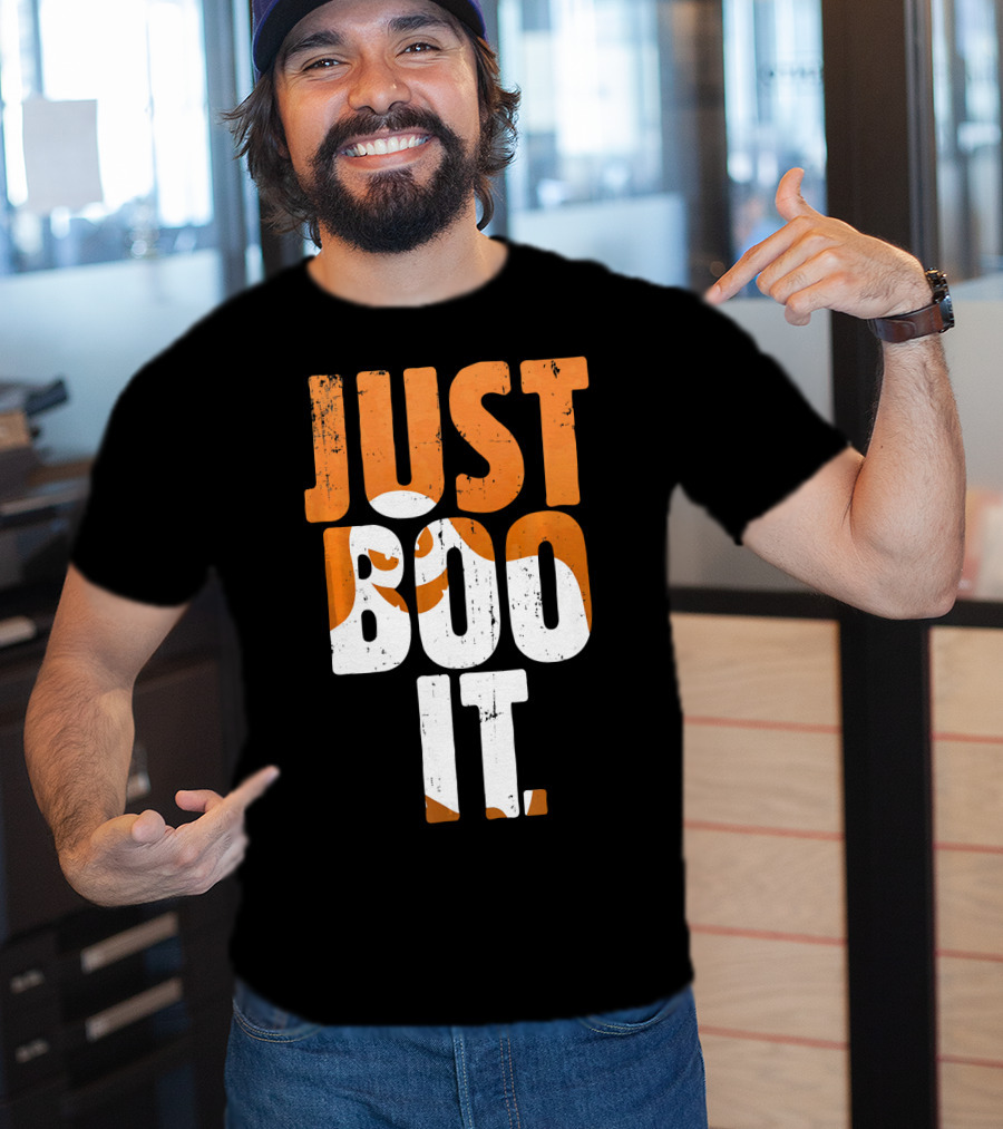 Halloween Just Boo It Funny Ghost Text With Orange White Letters T-Shirt