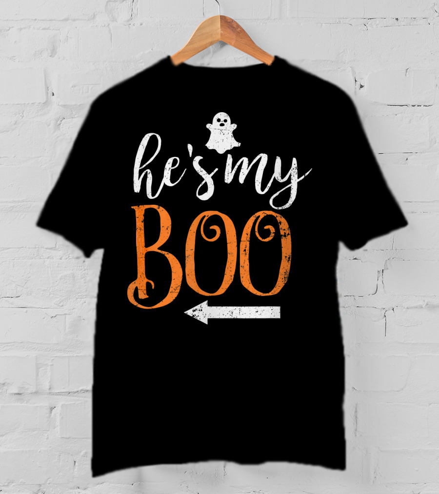 He's My Boo Halloween Ghost Matching Couple Arrow T-Shirt