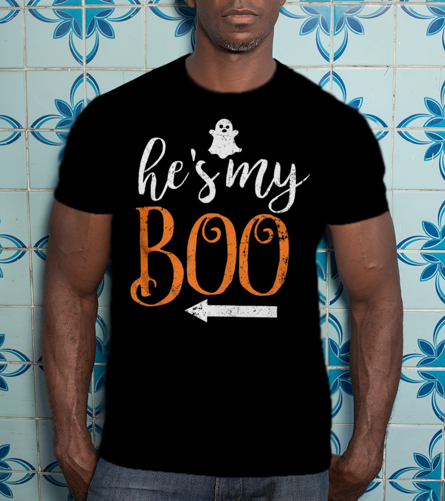 He's My Boo Halloween Ghost Matching Couple Arrow T-Shirt