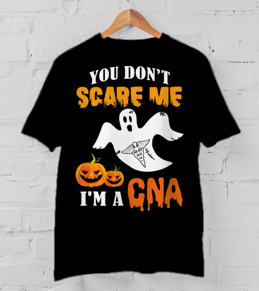 You Don't Scare Me I'm A CNA Halloween Ghost And Pumpkins T-Shirt