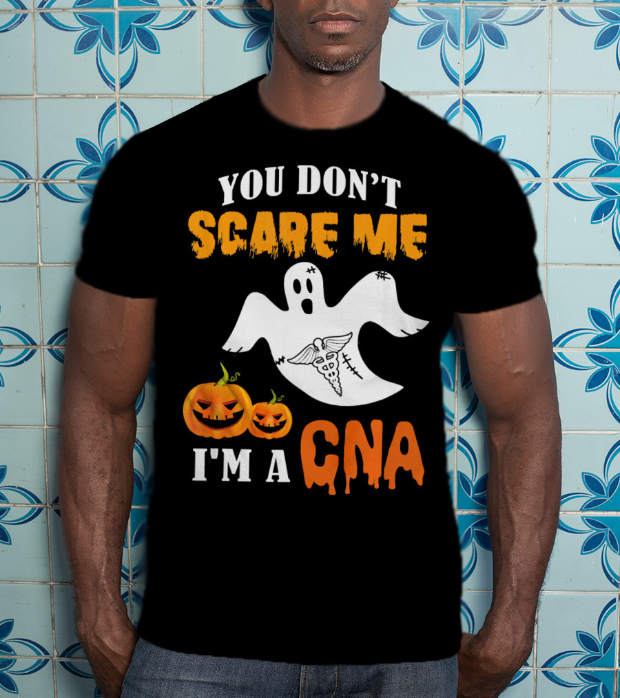 You Don't Scare Me I'm A CNA Halloween Ghost And Pumpkins T-Shirt