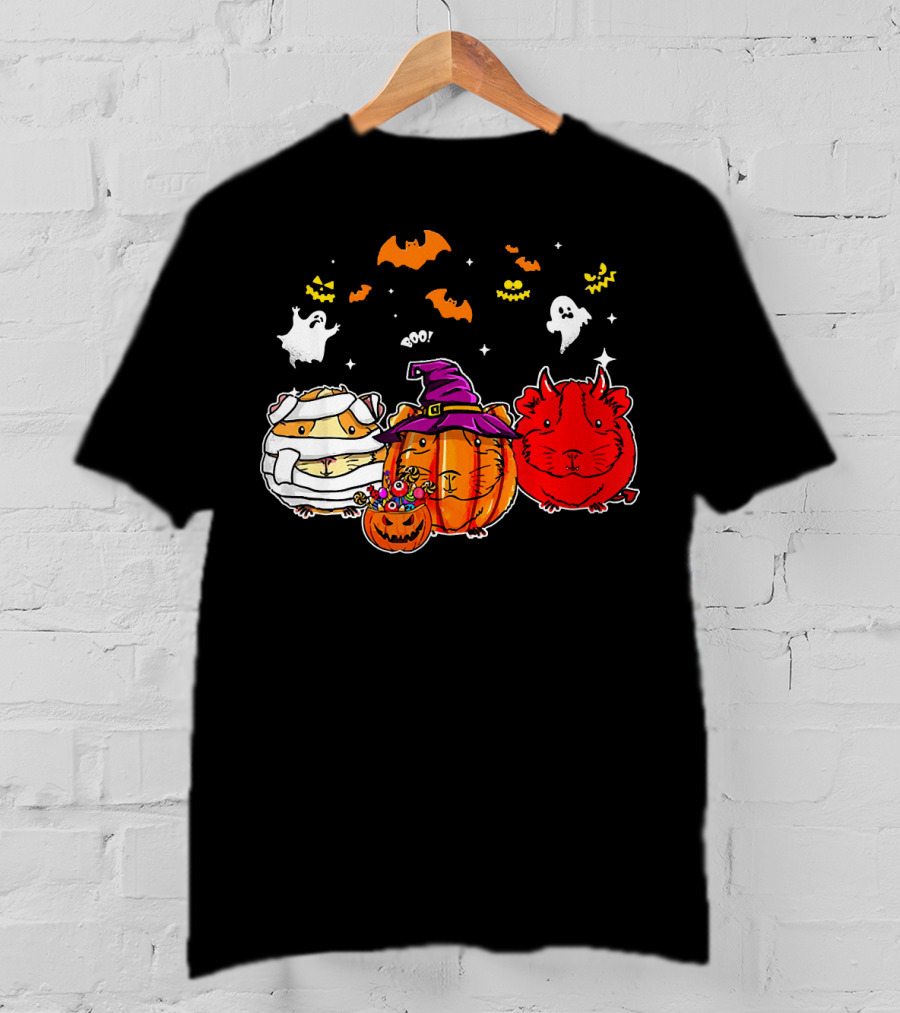 Guinea Pigs Happy Halloween Cute Mummy Witch Devil Pumpkin Ghosts Bats T-Shirt