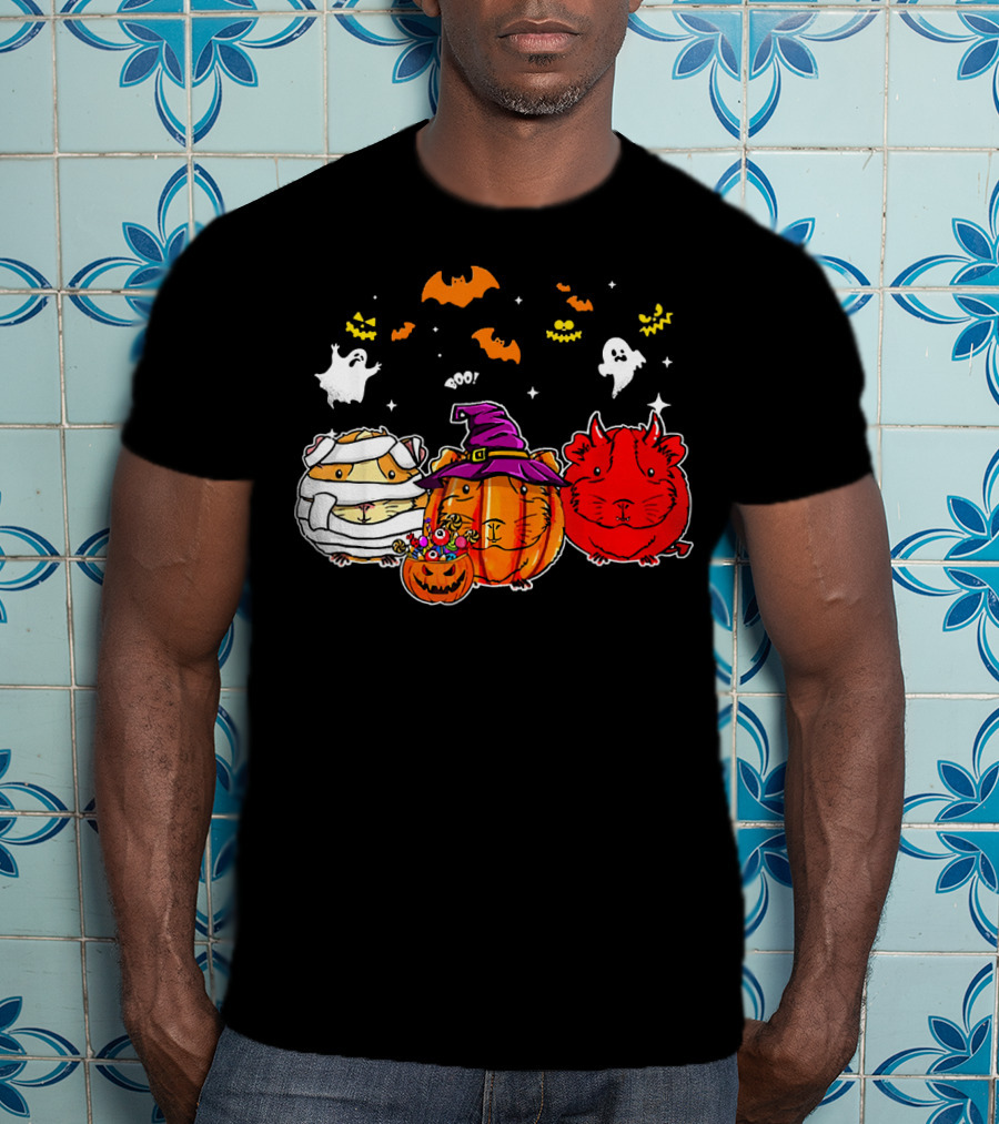 Guinea Pigs Happy Halloween Cute Mummy Witch Devil Pumpkin Ghosts Bats T-Shirt