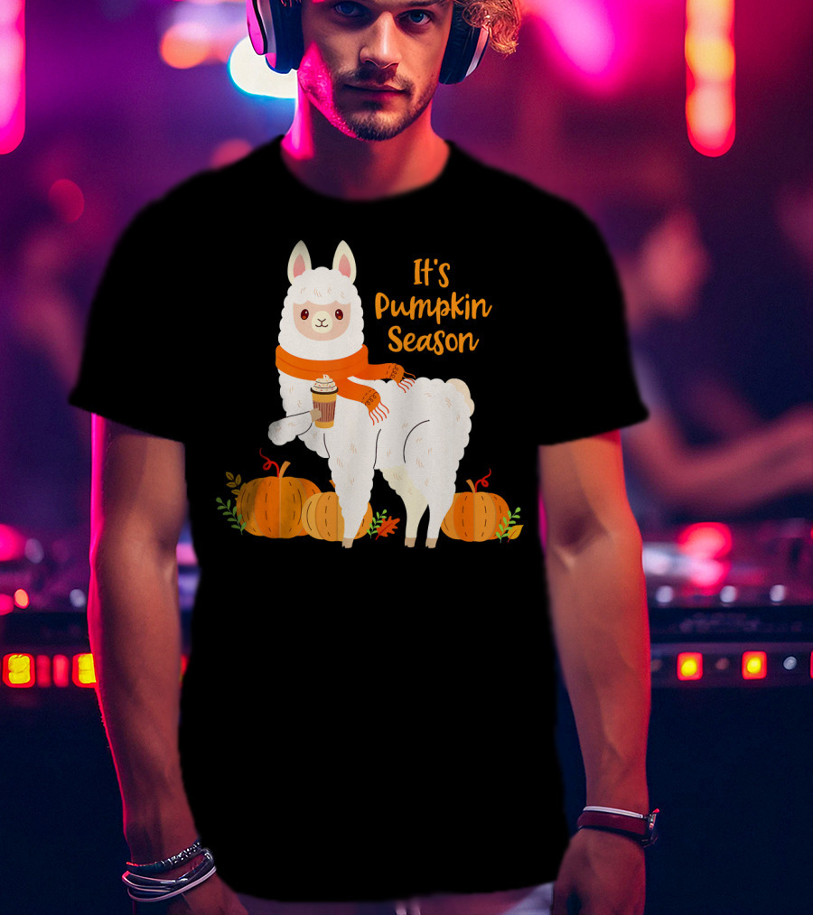 It's Pumpkin Season Llama With Autumn Leaves And Pumpkins T-Shirt