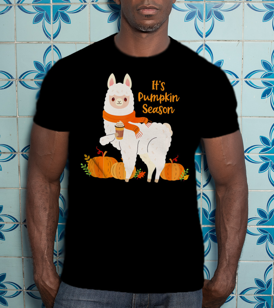 It's Pumpkin Season Llama With Autumn Leaves And Pumpkins T-Shirt