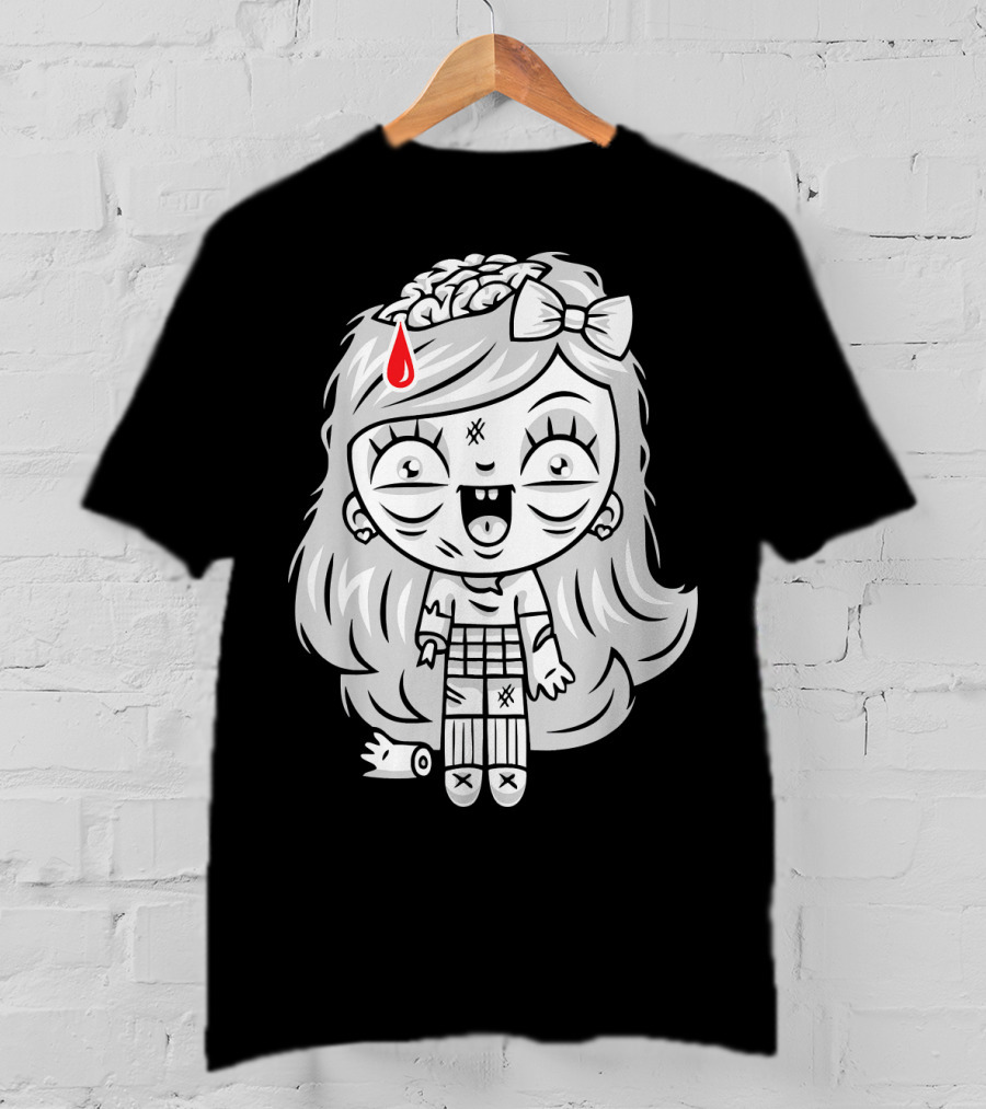Cute Gore Zombie Horror Fan Goth Punk Bow Brain Bleeding Girl T-Shirt