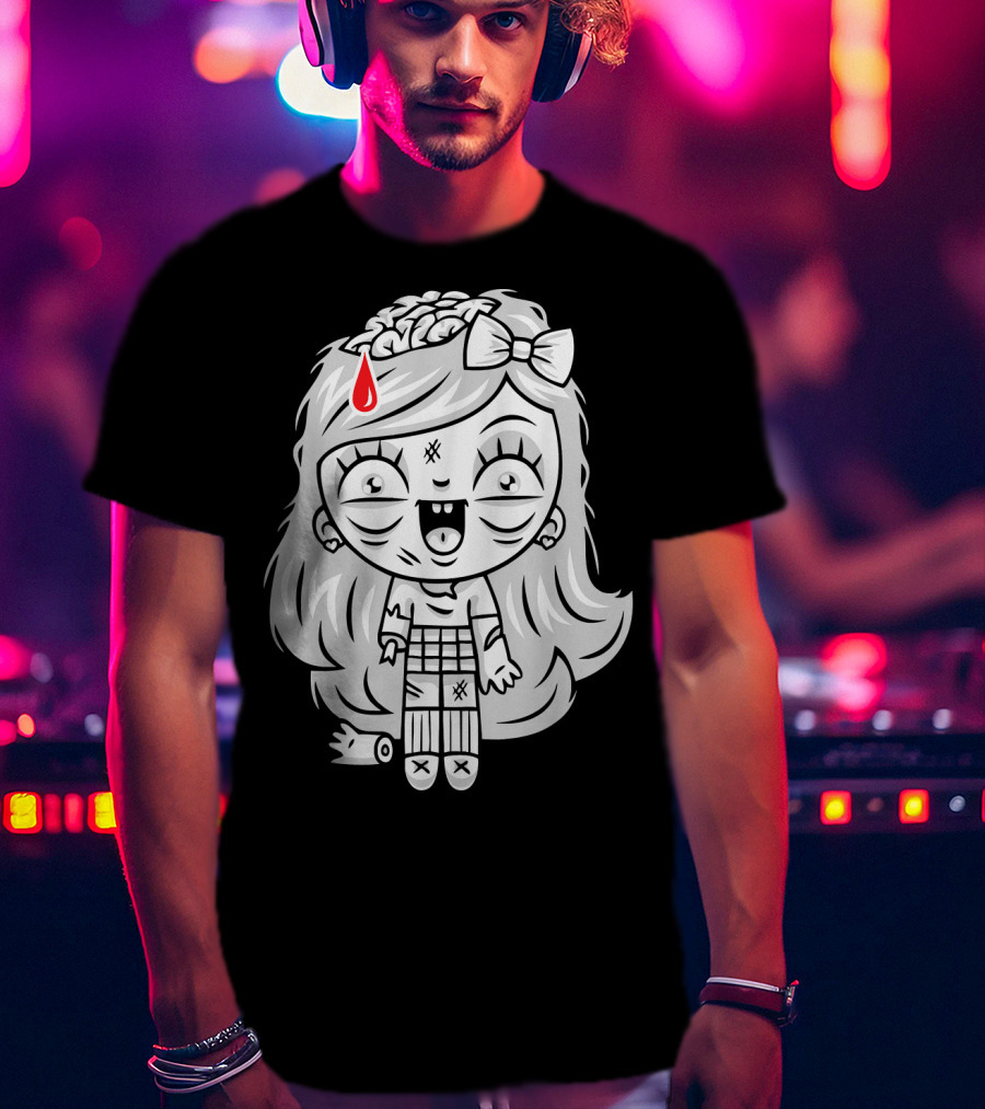 Cute Gore Zombie Horror Fan Goth Punk Bow Brain Bleeding Girl T-Shirt