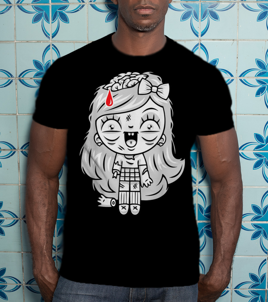 Cute Gore Zombie Horror Fan Goth Punk Bow Brain Bleeding Girl T-Shirt