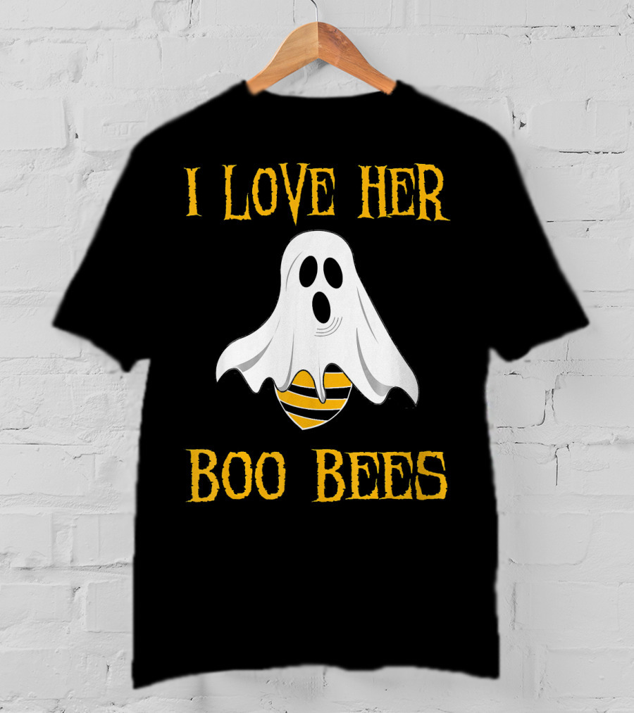 I Love Her Boo Bees Funny Couple Matching Halloween Ghost And Bee T-Shirt