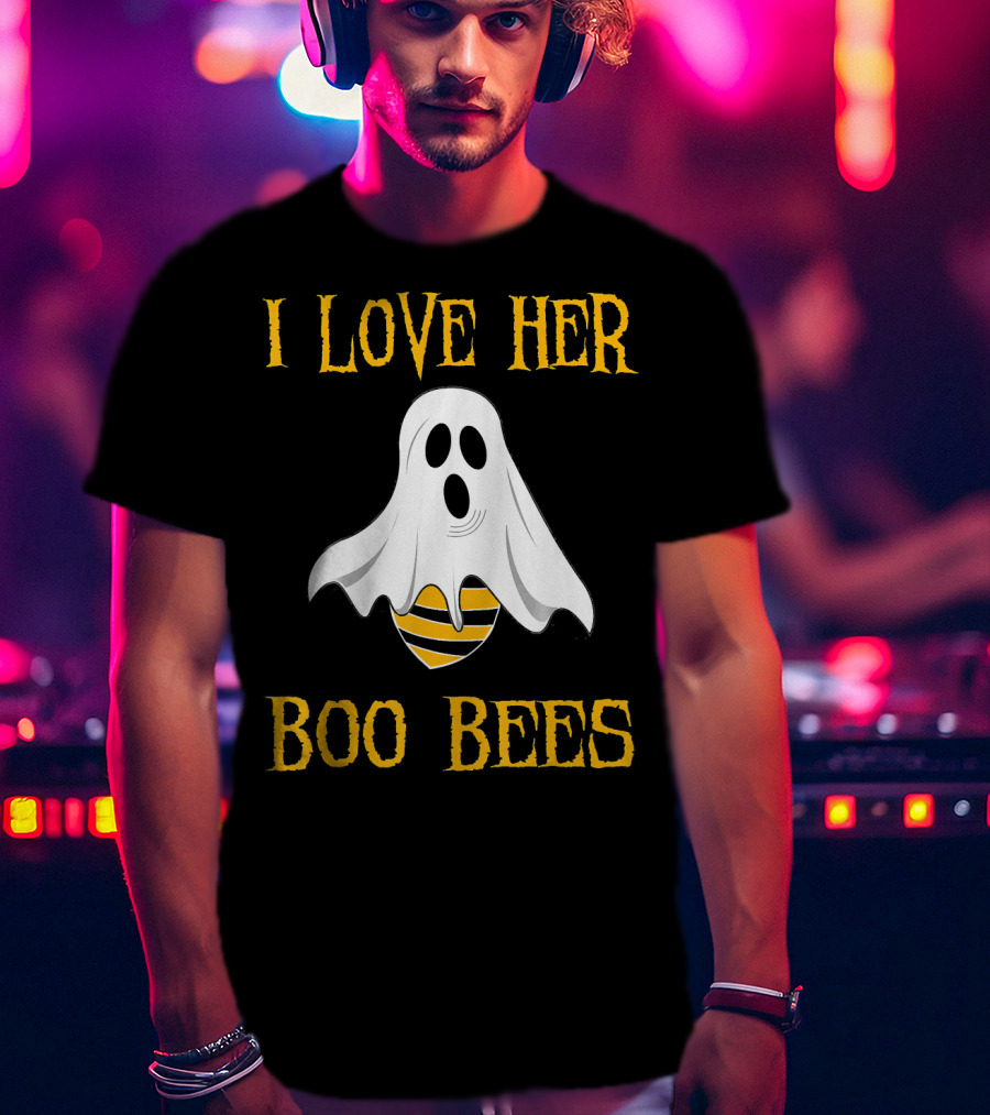 I Love Her Boo Bees Funny Couple Matching Halloween Ghost And Bee T-Shirt