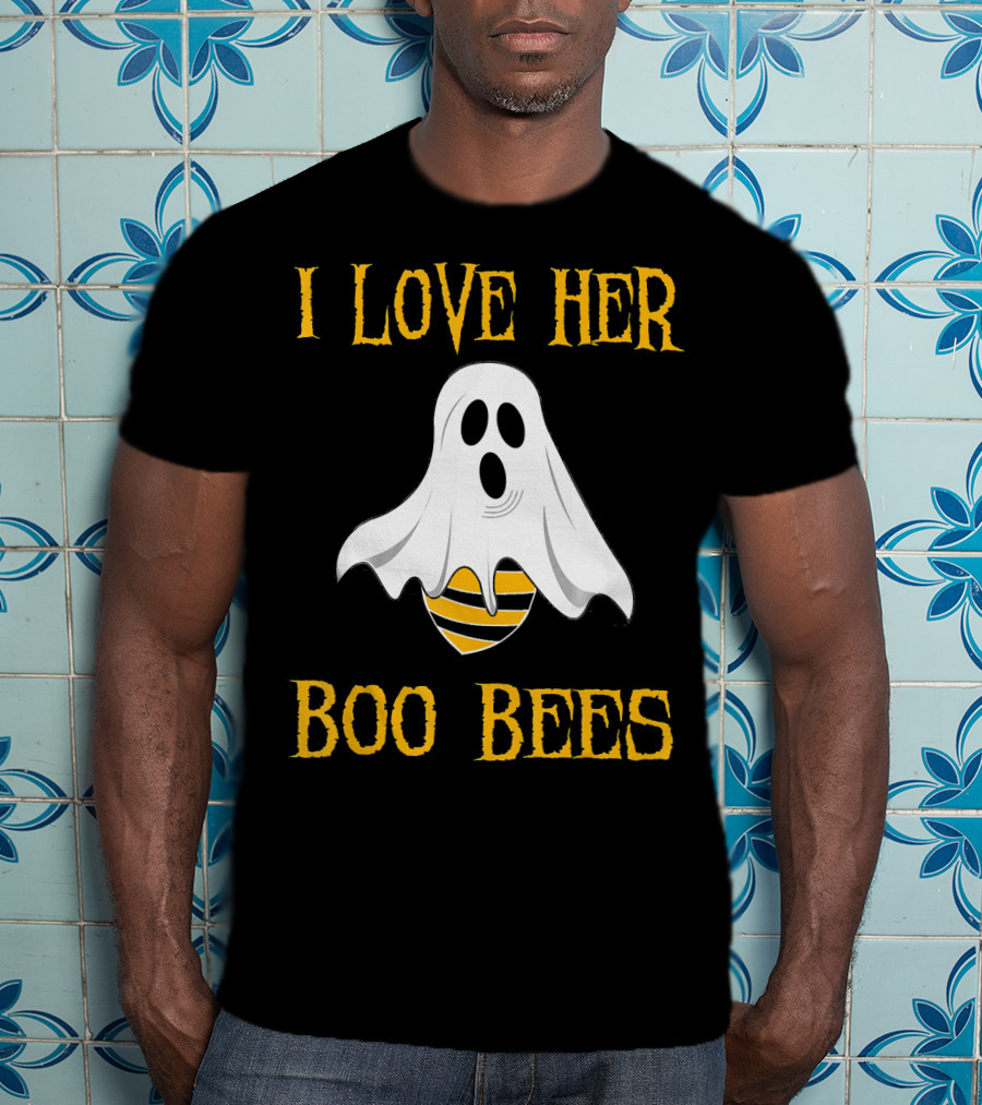 I Love Her Boo Bees Funny Couple Matching Halloween Ghost And Bee T-Shirt