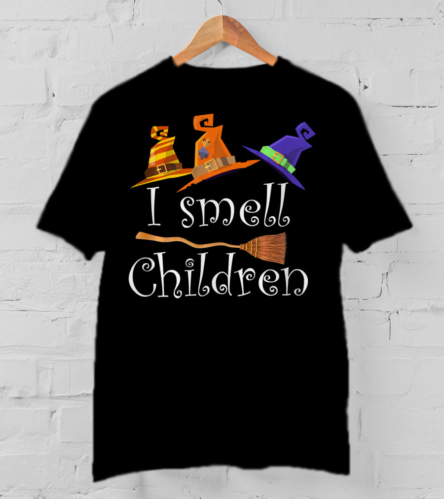I Smell Children Funny Witches Hats Broom Halloween T-Shirt