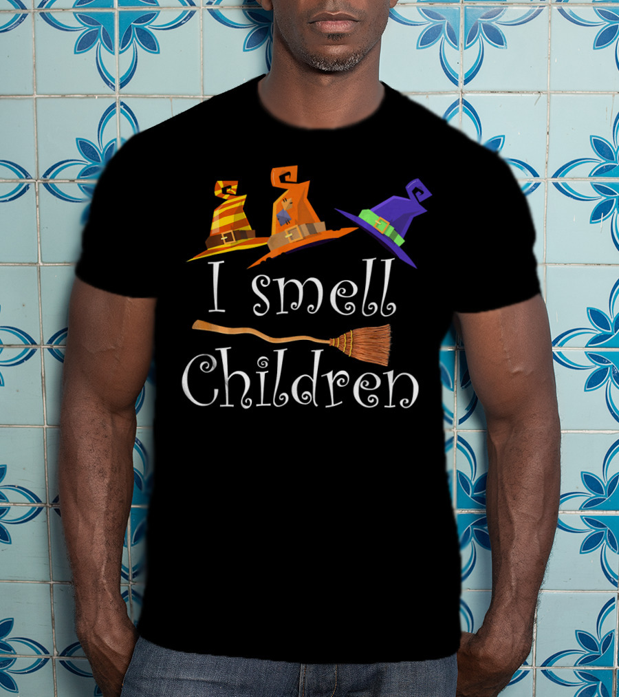 I Smell Children Funny Witches Hats Broom Halloween T-Shirt