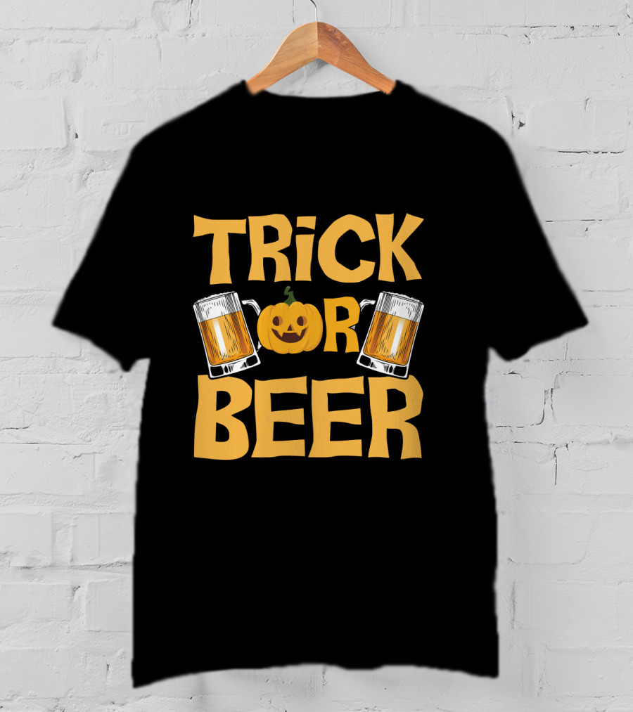 Trick Or Beer Funny Halloween Pumpkin Drinking T-Shirt