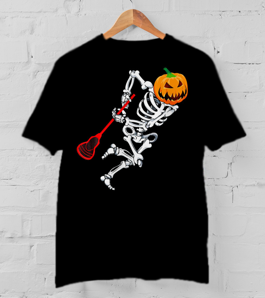 Skeleton Pumpkin Lacrosse Halloween T-Shirt