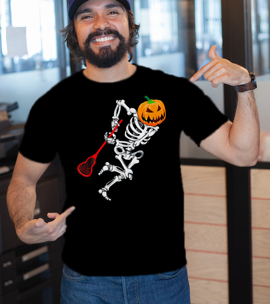 Skeleton Pumpkin Lacrosse Halloween T-Shirt