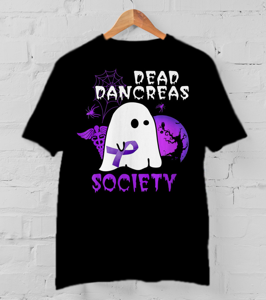 Dead Pancreas Society Ghost With Purple Ribbon Halloween T-Shirt
